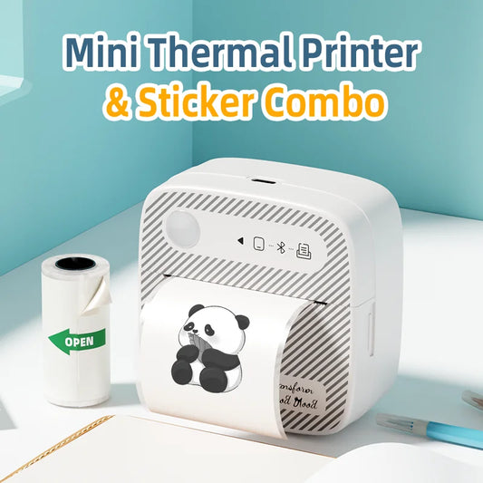 Mini Bluetooth Thermal Printer – 4 Sticker Rolls + 1 Paper | Inkless & Portable