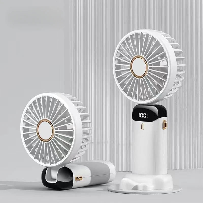 Portable Rechargeable Mini Fan with LED Display – 5-Speed Adjustable & 90° Foldable