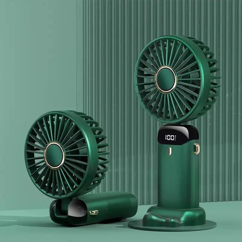 Portable Rechargeable Mini Fan with LED Display – 5-Speed Adjustable & 90° Foldable