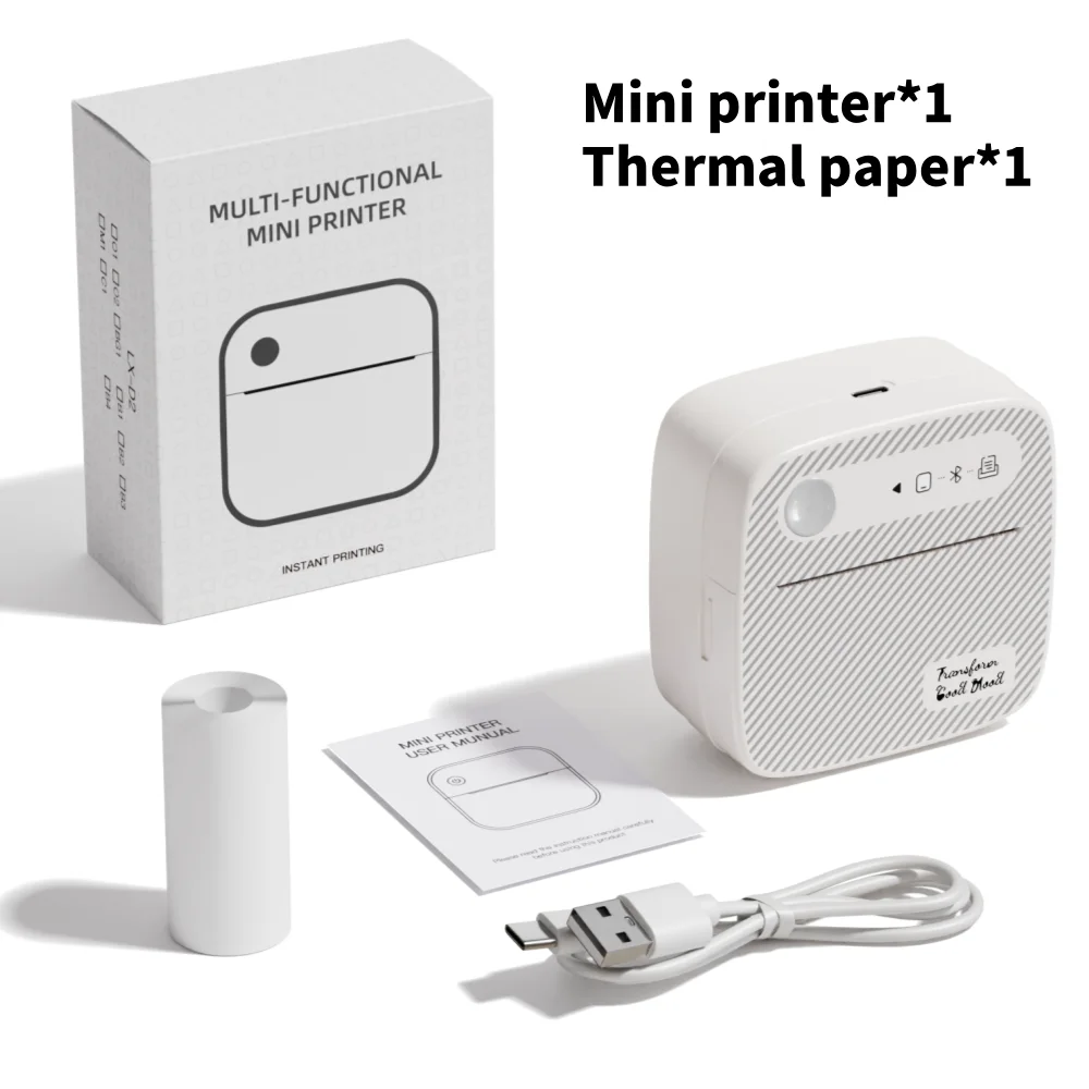 Mini Bluetooth Thermal Printer – 4 Sticker Rolls + 1 Paper | Inkless & Portable