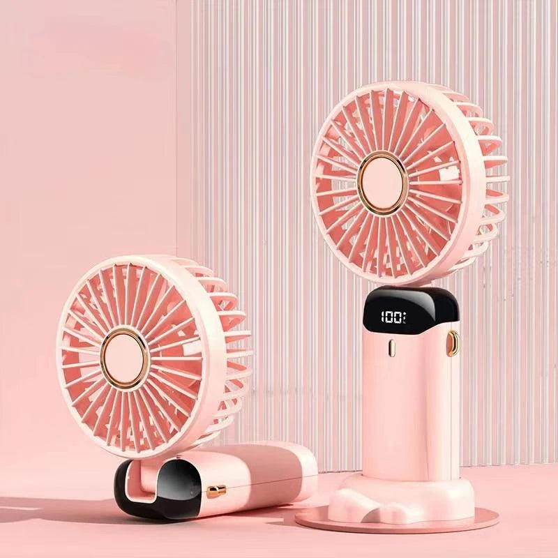 Portable Rechargeable Mini Fan with LED Display – 5-Speed Adjustable & 90° Foldable