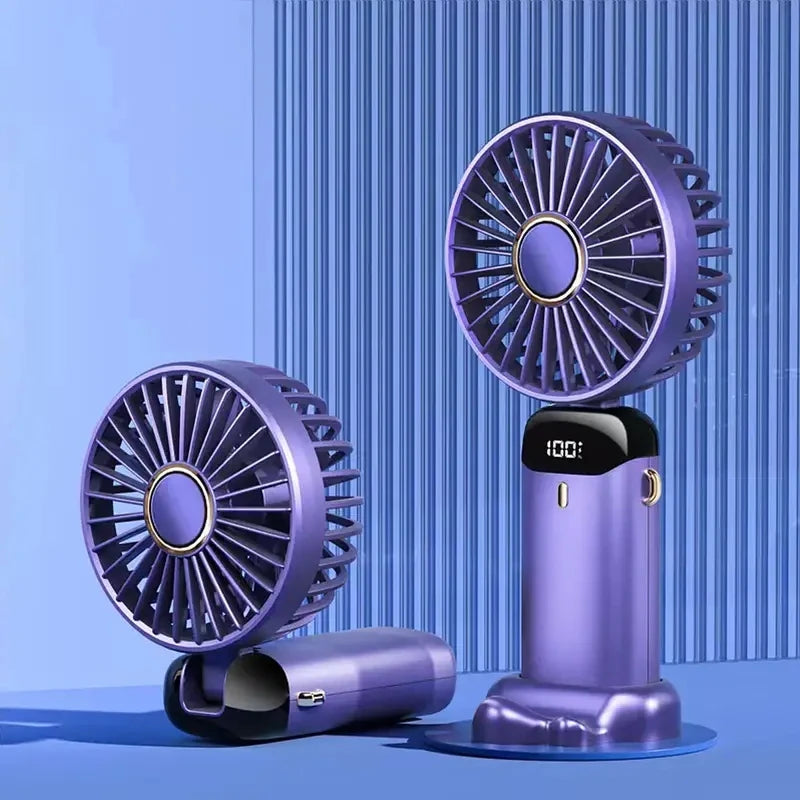 Portable Rechargeable Mini Fan with LED Display – 5-Speed Adjustable & 90° Foldable
