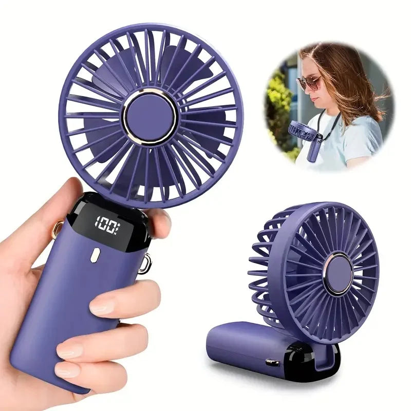 Portable Rechargeable Mini Fan with LED Display – 5-Speed Adjustable & 90° Foldable