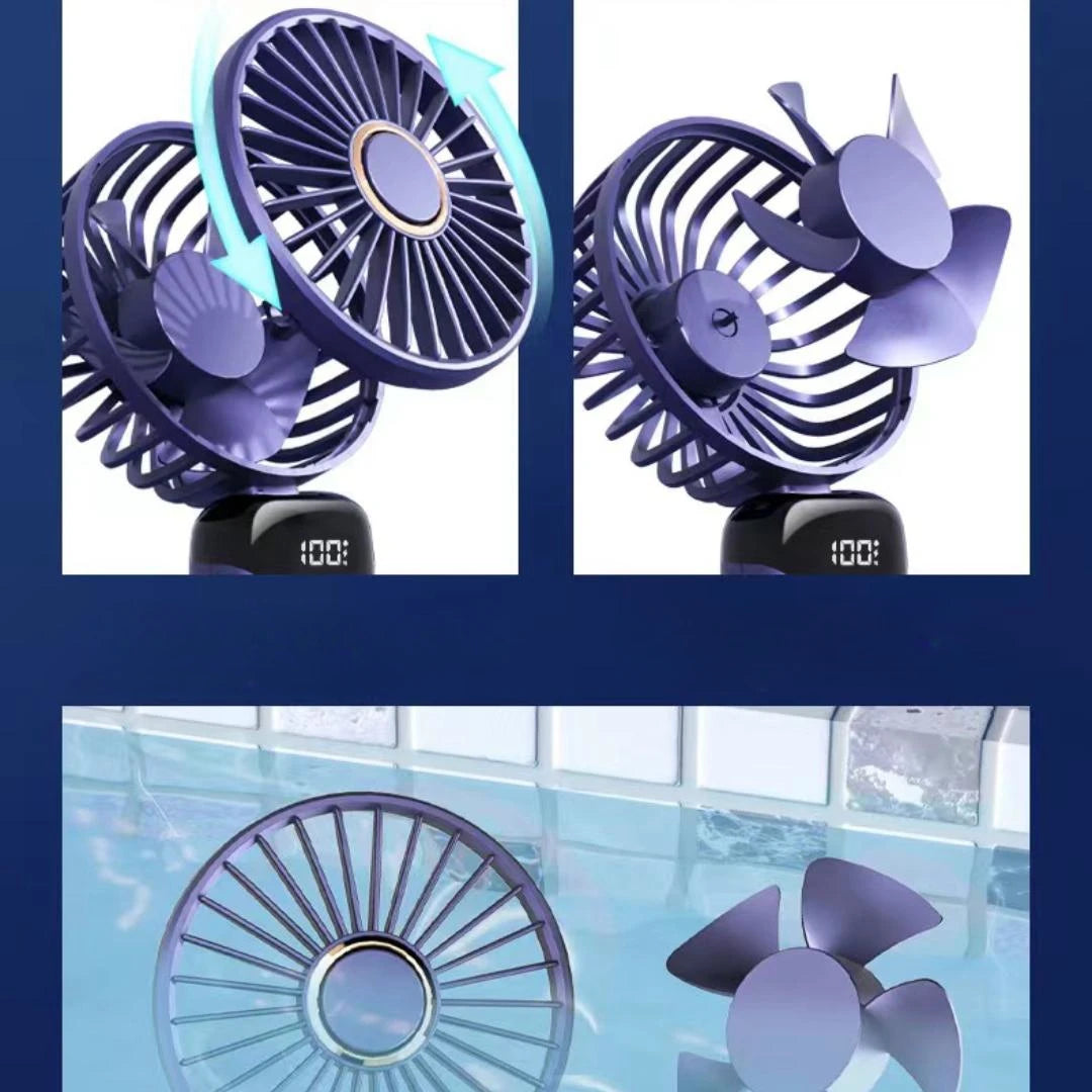 Portable Rechargeable Mini Fan with LED Display – 5-Speed Adjustable & 90° Foldable