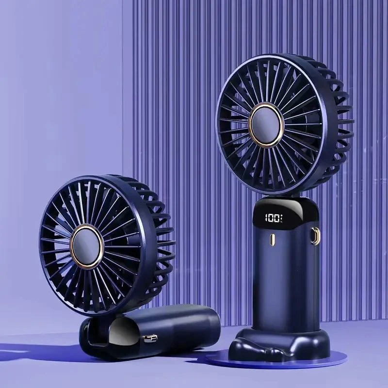 Portable Rechargeable Mini Fan with LED Display – 5-Speed Adjustable & 90° Foldable