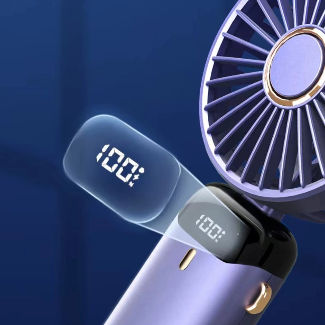Portable Rechargeable Mini Fan with LED Display – 5-Speed Adjustable & 90° Foldable