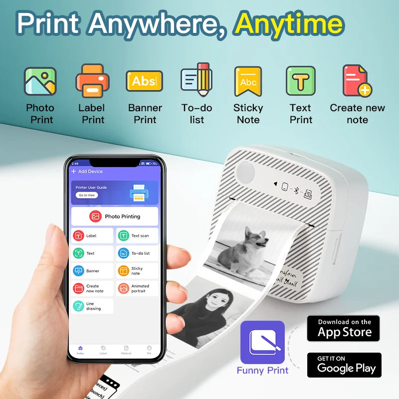 Mini Bluetooth Thermal Printer – 4 Sticker Rolls + 1 Paper | Inkless & Portable